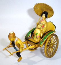 Vintage 1940s Celluloid Japanese Rickshaw Man Pulling Geisha & Dog Figurine picture