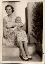 Beautiful Big Breast Bodacious Tatas Mother Holding Baby 1940s Vintage Photo picture