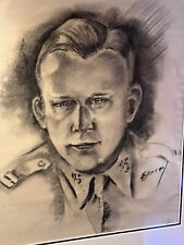WWII 1940’s US Soldiers Charcoal Drawn Portrait 23” X 27” Matted & Framed SIGNED picture