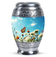 Unique Urn Colorful Butterflies Fly In A Meadow With Flowers (10 Inch) Large Urn picture