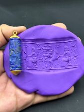 Sumerian Rare Old lapis lazuli Cylinders seal stamp pendent king with animal picture