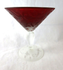 Michael Weems Ruby Red Elise Martini Glass Bulbous Stem Signed 2002 picture