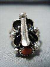 WHIMSICAL VINTAGE NAVAJO NATIVE AMERICAN CORAL STERLING SILVER RING OLD picture