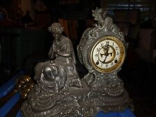 Antique Ansonia Bronzed Metal Figural Mantel Clock With Classic Woman C1890 picture