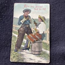 Vintage cowboy cowgirl western Postcard gun chaps 1908 picture