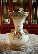 Vintage Bassano Capodimonte Bouquet Vase with Pink Peonies 15 Inches picture