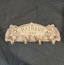 VTG CAST IRON SIGN | HAIRCUT AND SHAVE 25¢ 4 - Coat Hook picture