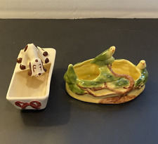 Vintage Ceramic Hand Painted Planters Dog & Birds Lot of 2 picture