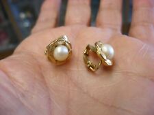 Vintage Trifari Clip-On Earrings with Faux Pearls #B261 picture