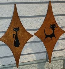 Pair of retro MCM Inspired MID CENTURY MODERN Atomic Cat  Wall Art Plaques #7 picture