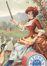 1880's KERR'S SPOOL COTTON THREAD TRADE CARD, MOTHER GOOSE DIRECTING MUSIC  Z684 picture