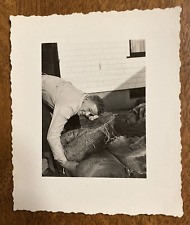 1940s Handsome Man Lifting Heavy Sack Manual Hard Labor Working Real Photo P6k1 picture