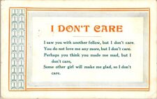 vintage postcard- I DONT CARE humor/Love sayings posted c1910 picture