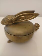Rare Vintage Brass Footed Rabbitt Trinket or Change Box Intricate Ears & Tail  picture