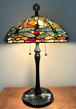 STUNNING Quoizel TIFFANY Style Stained Glass DRAGONFLY Mosaic TABLE LAMP picture