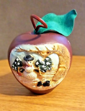 Vintage Carved Resin 3D Apple Snowman Ornament 1999 THT Paperweight Teacher picture