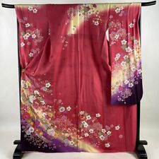 Woman Japanese Kimono Furisode Silk Flower Mari Gold Foil Pink picture