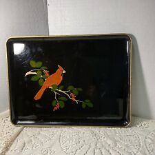 Vintage OTAGIRI JAPAN Black Laquer Tray With Red Cardinal -14x10 1/2 picture