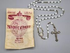 Vintage Vatican Italian White Glass Beaded Childs Rosary Prayer Beads Rome Italy picture