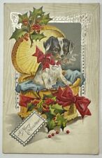 Dog Smoking Pipe Xmas Dog Series Early 1900s Christmas Postcard picture