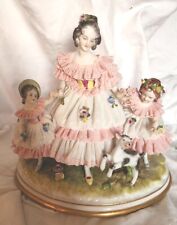 Lg. Antique Volkstedt German Porcelain Dresden Lace Mother, 2 Daughters & Goat picture