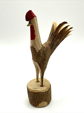 Vintage Hand Carved Wooden Rooster on a Stump Folk Art picture