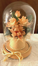 Vtg Price Products Glass Domed Peach-Colored Flower Arrangement w Leaves picture
