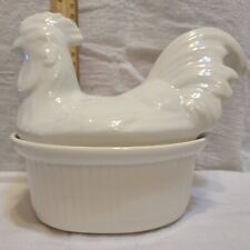 Vintage White Porcelain Tureen With Lid Decorated With Rooster Cali USA picture