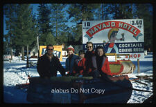 Orig 1959 SLIDE View of Navajo Hotel Billboard & Sleigh in Big Bear Lake CA picture