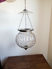 RARE Antique Anglo - Indian Hanging Glass Beaded Bell Jar Lantern Very Nice picture