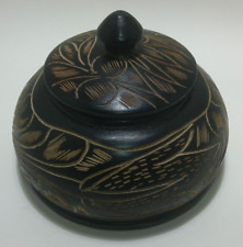 VINTAGE Handmade Wooden Spice/Coffee/Tobacco Jar with Lid Round Flower Design picture