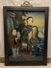 Antique Chinese Reverse Painted Framed Glass Panel 22 x 16 picture