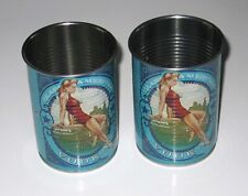 Lot of 2 Deep Eddy Classic American Vodka Tin Can Cup Blue Pinup Swimsuit Girl picture
