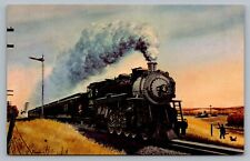 MKT Katy Railroad Texas Special Steam Locomotive Fogg Painting Vtg Postcard G3 picture
