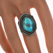 sz10.5 Vintage Navajo silver and turquoise ring with rope border picture