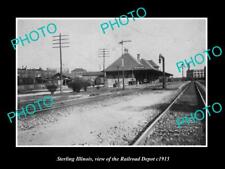 OLD POSTCARD SIZE PHOTO OF STERLING ILLINOIS THE RAILROAD DEPOT c1915 picture