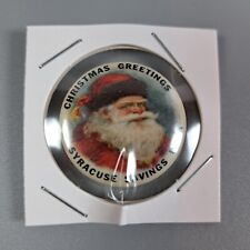 Vintage Syracuse Savings Bank Santa Christmas Greetings Pinback Button Promo picture