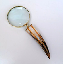 vintage antique brass magnifying glass with horn handle 11.5” picture