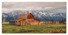 RUSTIC BARN WOOD FENCE SNOWY MOUNTAINS 36
