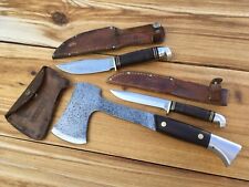 WESTERN W10 HATCHET  & 2 FIXED BLADE KNIVES  VINTAGE  PATENTED  SHEATHS   USA picture