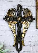 Inspirational Golden Angel Wings with Black Twisted Knotwork Wall Cross Plaque picture