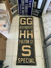 PRIMITIVE WORN NY NYC SUBWAY ROLL SIGN GG BROOKLYN QUEENS HH FULTON ST S SPECIAL picture