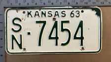 1963 Kansas license plate SN-7454 YOM DMV Shawnee Ford Chevy Dodge 15416 picture