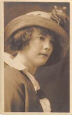 Contemplative Young Latha w/Short Hair & Straw Hat w/Rose~RPPC 1920s picture
