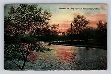 Chillicothe OH-Ohio, Sunset In City Park, Lake View, Antique Vintage Postcard picture