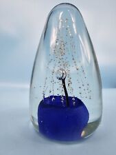 Fabrique Paperweight Art Glass Blue Controlled Bubbles Heavy picture