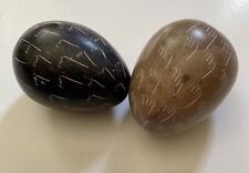 Two Vintage Besmo Kenya Soapstone Botanic Design Black &  Brown Eggs picture