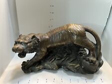 Large 12 Inch bronze hand casting tiger statue 8.5 Lbs picture