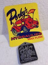 Vintage Porky's Hydraulics Low Rider Metal Keychain & Sticker Lay It Low Lowrod  picture