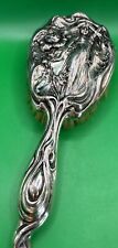 Stunning Antique Art Nouveau Repousse Hand  Brush Only  Woman Roses Silver Tone picture
